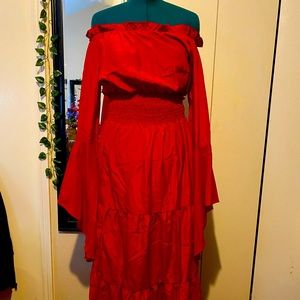 Red Medieval peasant dress with flowing sleeves. Never worn